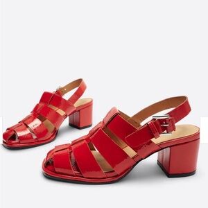 INTENTIONALLY BLANK July Fisherman Heel, Red Patent Sandals (Brand New)